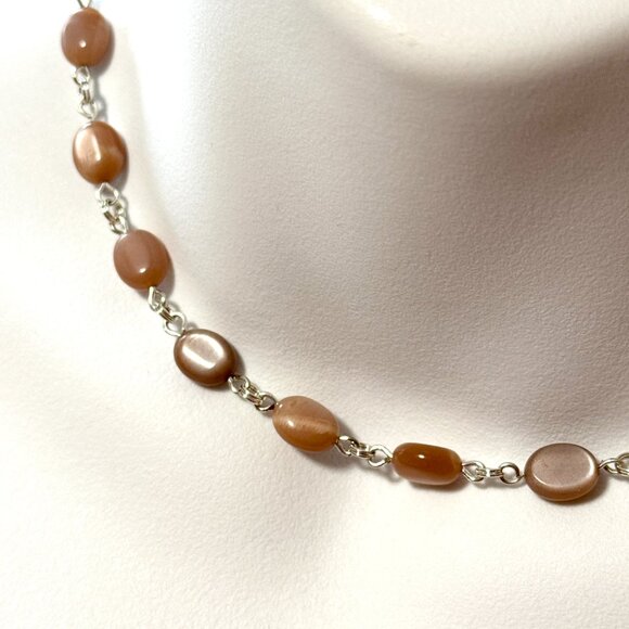 Peach Moonstone Necklace, Genuine Gemstone Adjustable Layering Choker - Picture 6 of 14